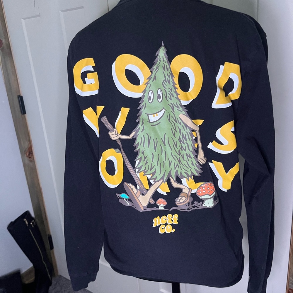 Neff Co. Black Long Sleeve Shirt Tree Mushrooms Graphic Tee Gorpcore Hiking